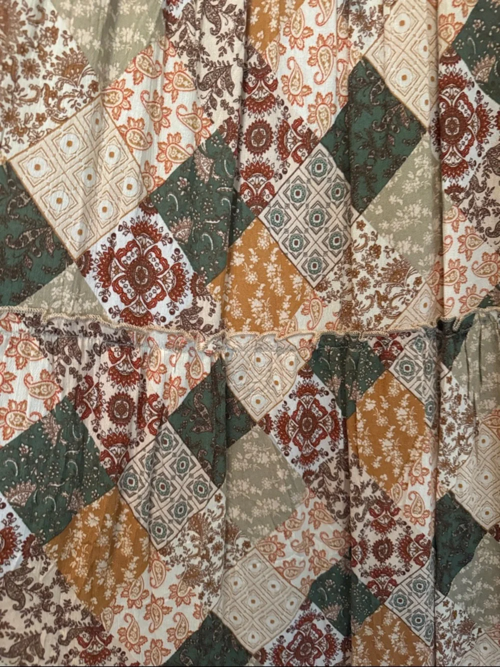 bohme small Patchwork Tiered Maxi Skirt in Green, Mustard, Rust, Cream - Picture 3 of 5